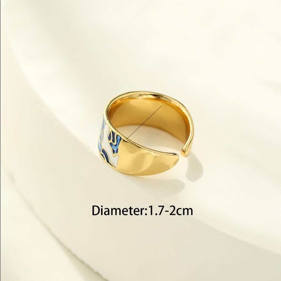 18k Gold Cloisonné Floral Cuff Ring - Picture 7 of 7